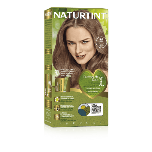 Naturtint 6G Donker Goudblond hair coloring cream in 170ml bottle, natural hair dye by Naturtint