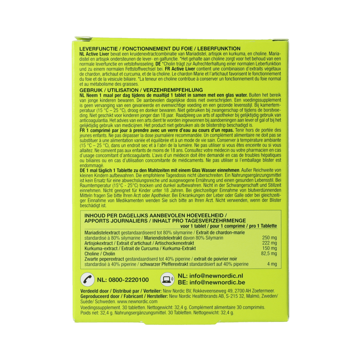 New Nordic Active Liver herbal supplement in a bottle of 30 tablets, designed to support liver health and detoxification.