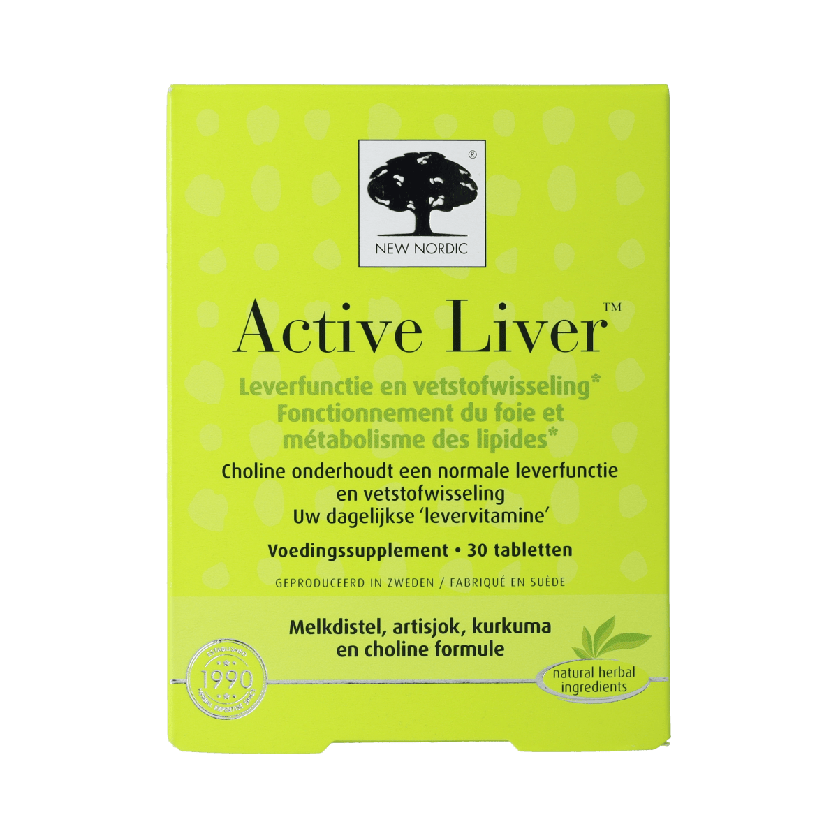 New Nordic Active Liver herbal supplement in a bottle of 30 tablets, designed to support liver health and digestion.