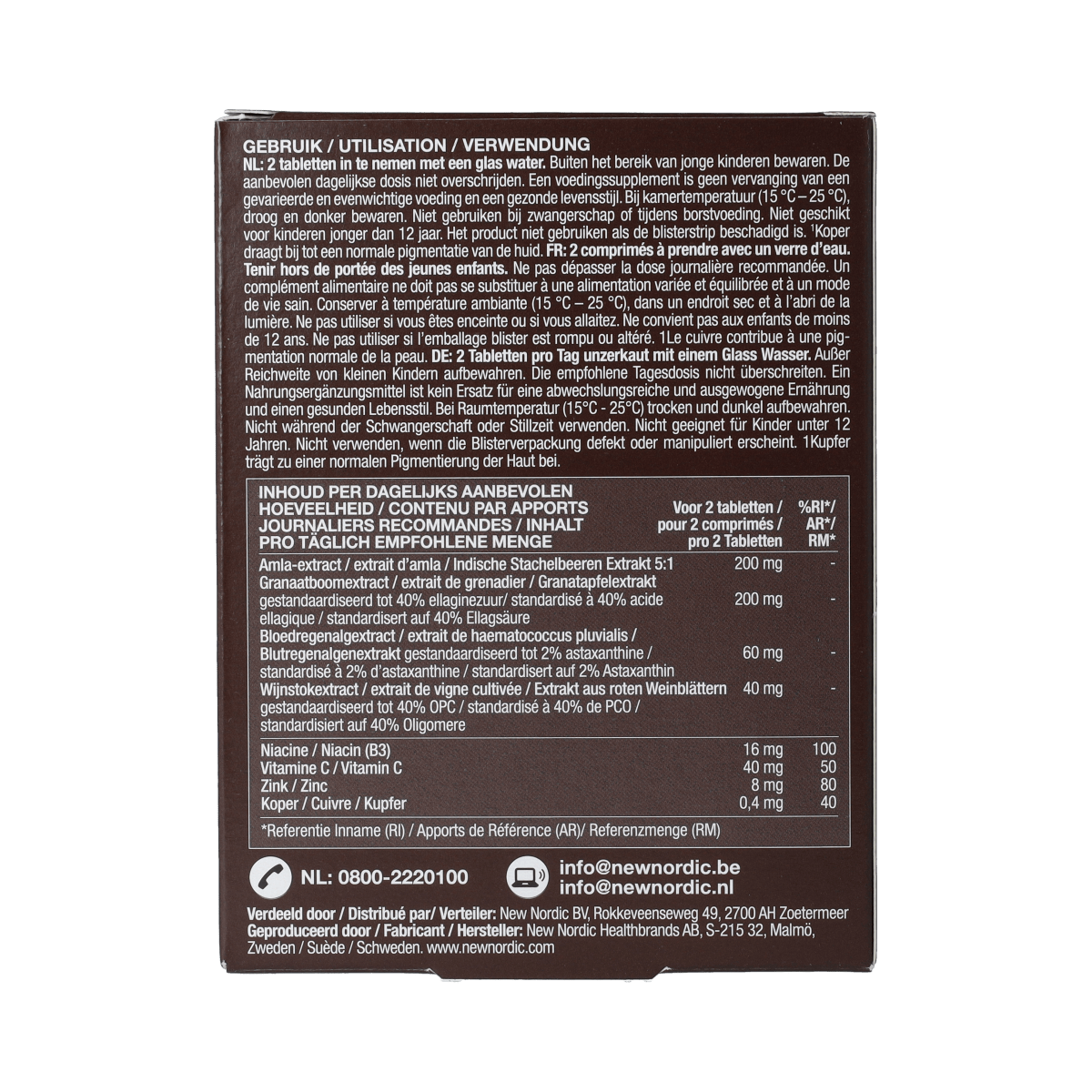 New Nordic Pigment Clear Skin Care herbal supplement tablets in a bottle, designed to support healthy skin.