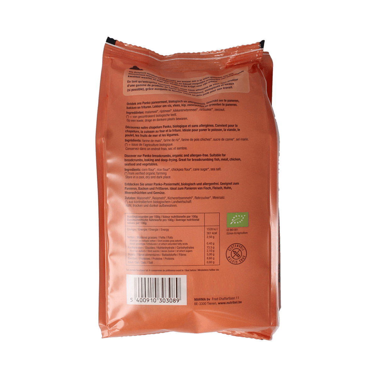 Nutribel gluten-free organic Panko bread crumbs in a 200g package, ideal for breading and crispy coatings