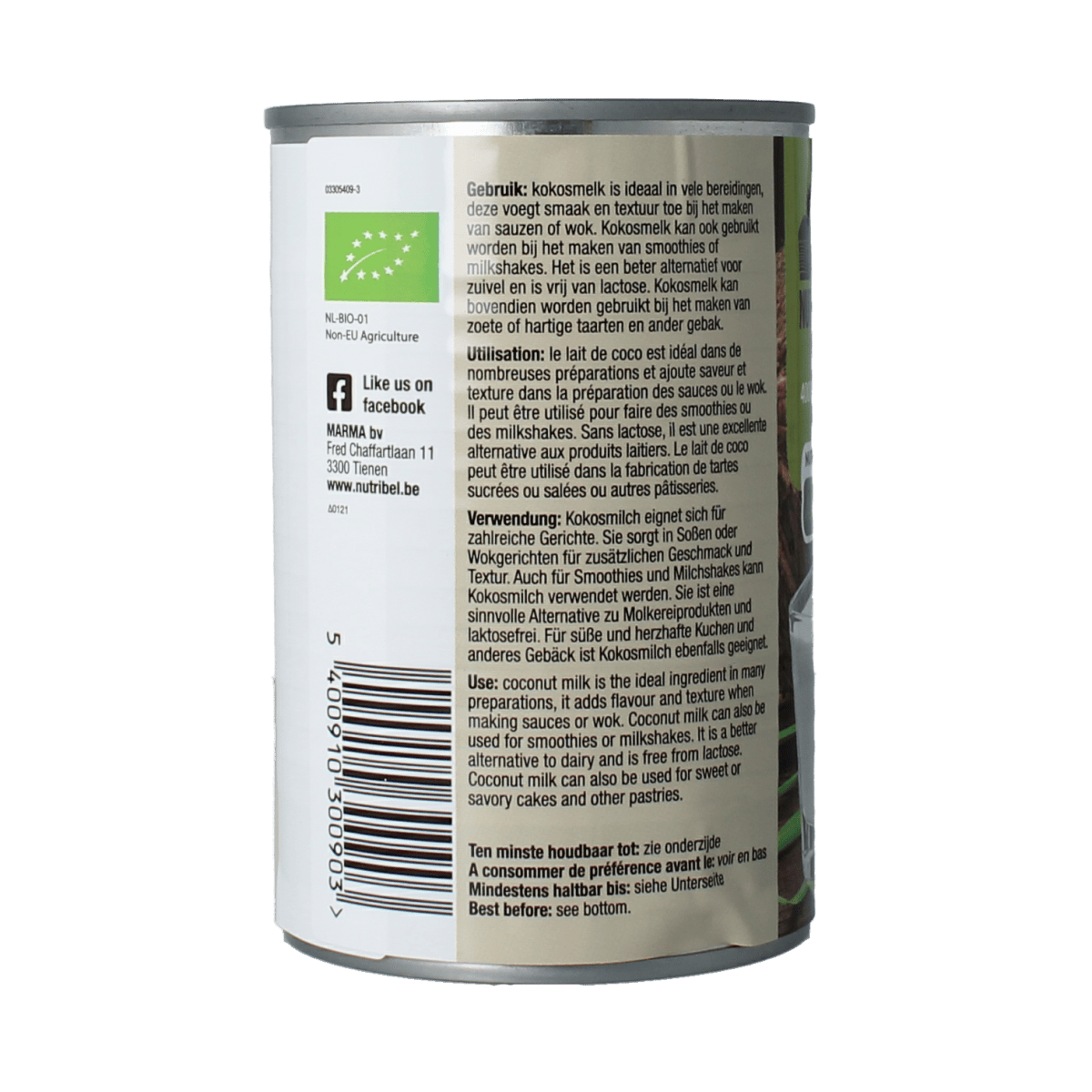 Nutribel Sauzen en Smaakmakers 400.00 Milliliter Nutribel Kokosmelk glutenvrij bio 400.00 Milliliter