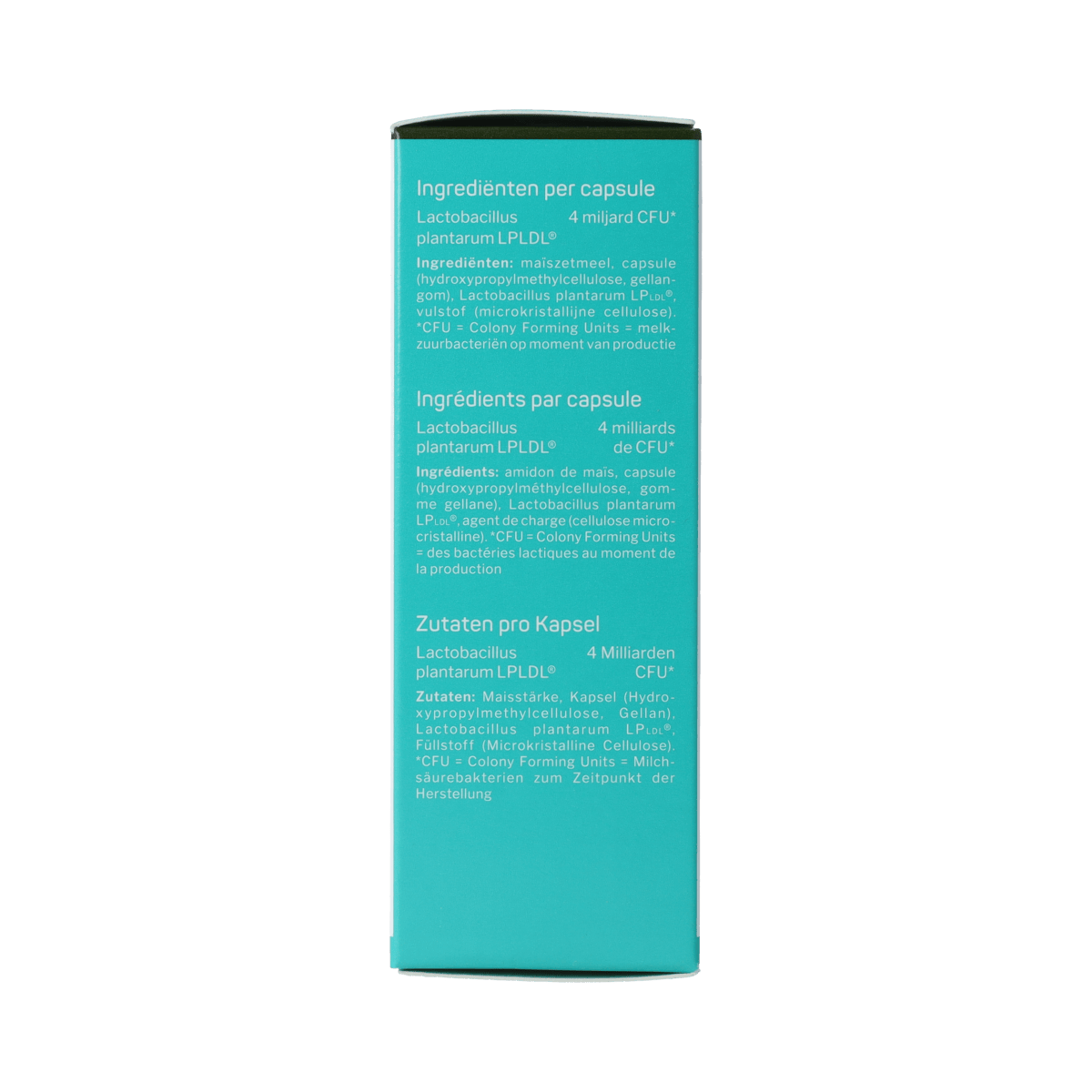 Nutrisanpro LPLDL® probiotic capsules showing 60 capsules in a clear container with label.