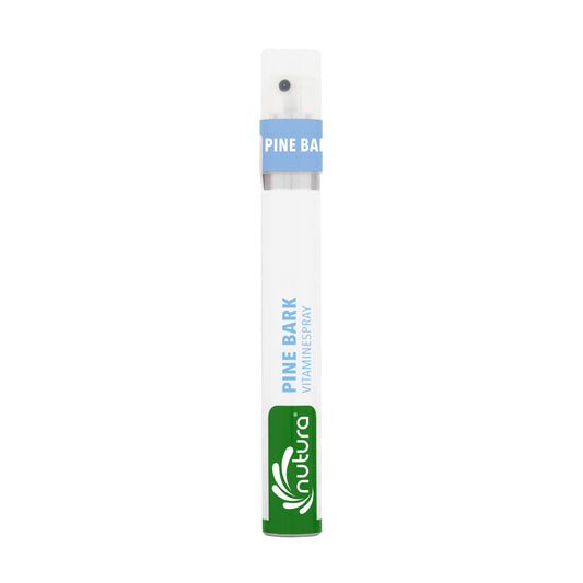 Nutura Vitaminesprays Pine Bark vitaminespray bottle, 14.40 ml, dietary supplement with herbal and vitamin ingredients.
