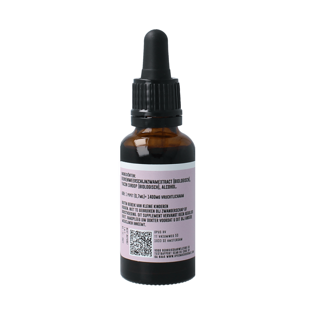 Opus Mushrooms Chaga 2:1 bio herbal extract bottle, 30ml, in a white box with label showing product info and brand name.