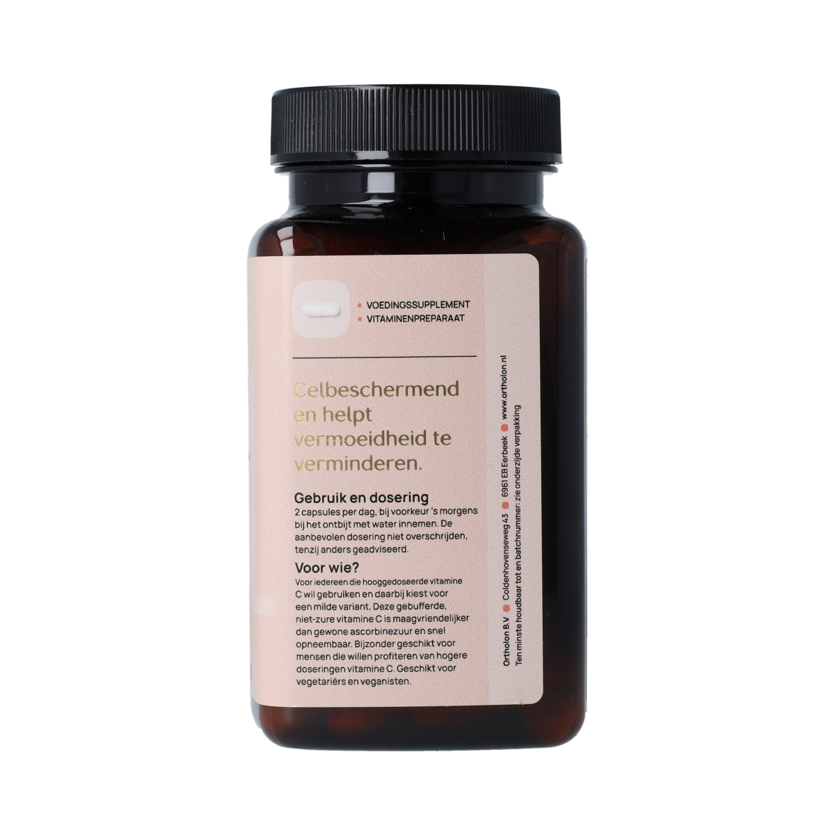 Ortholon Vitamine C Zuurvrij capsules, 100 count, natural vitamin supplement in clear bottle with label
