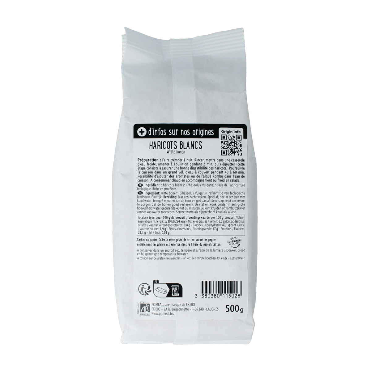 Primeal Aardappelen, Groente en Fruit 500.00 Gram Primeal Witte bonen bio 500.00 Gram