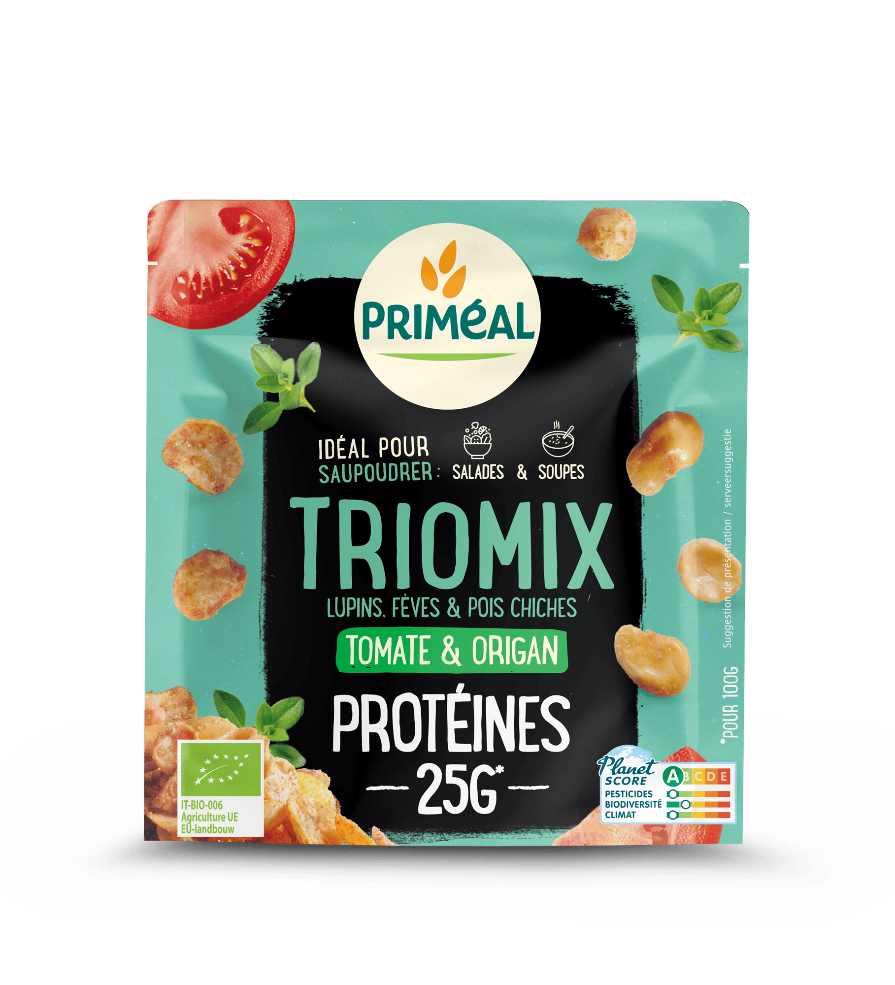 Primeal Levensmiddelen 70.00 Gram Primeal Trio mix proteine topping tomaat oregano bio 70.00 Gram