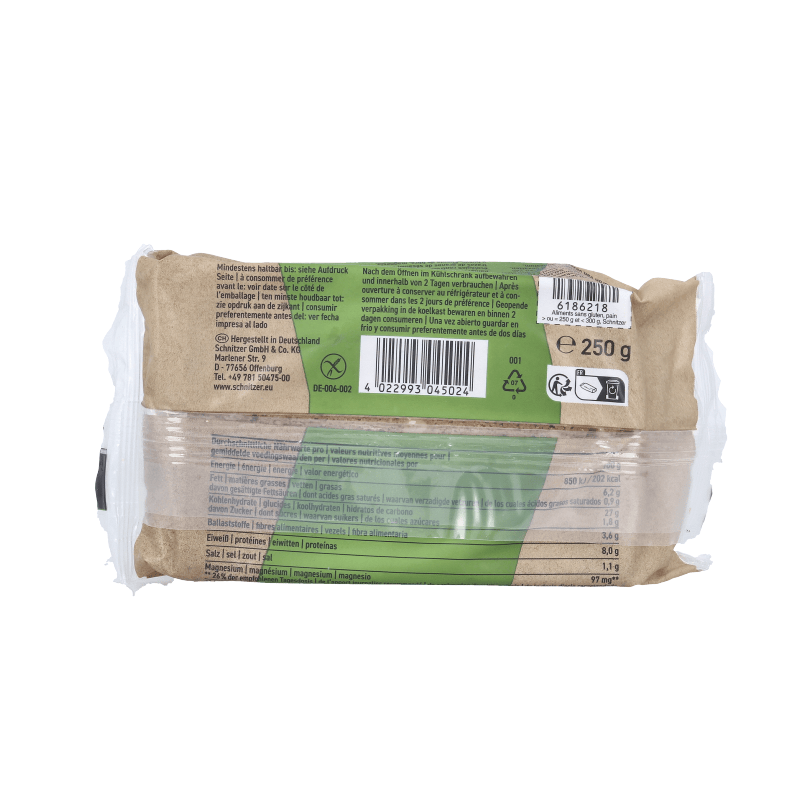 Schnitzer Broden en Crackers 250 Gram Schnitzer Boekweitbrood glutenvrij bio 250 Gram