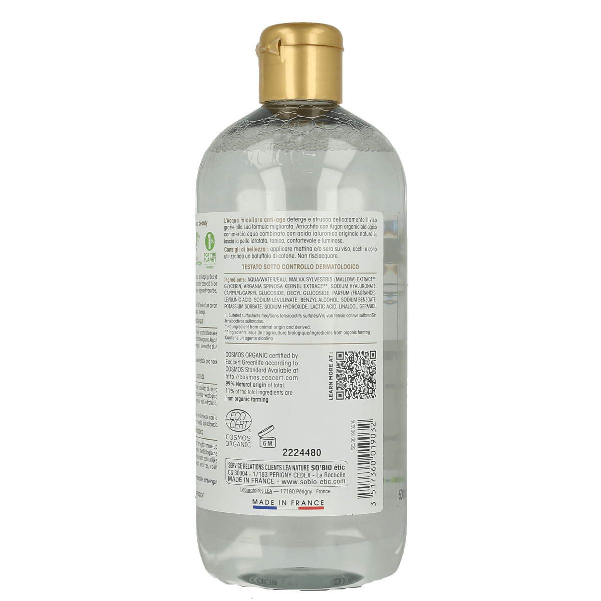 So Bio Etic Gezichtsverzorging 500.00 Milliliter So Bio Etic Argan anti-aging micellar water 500.00 Milliliter