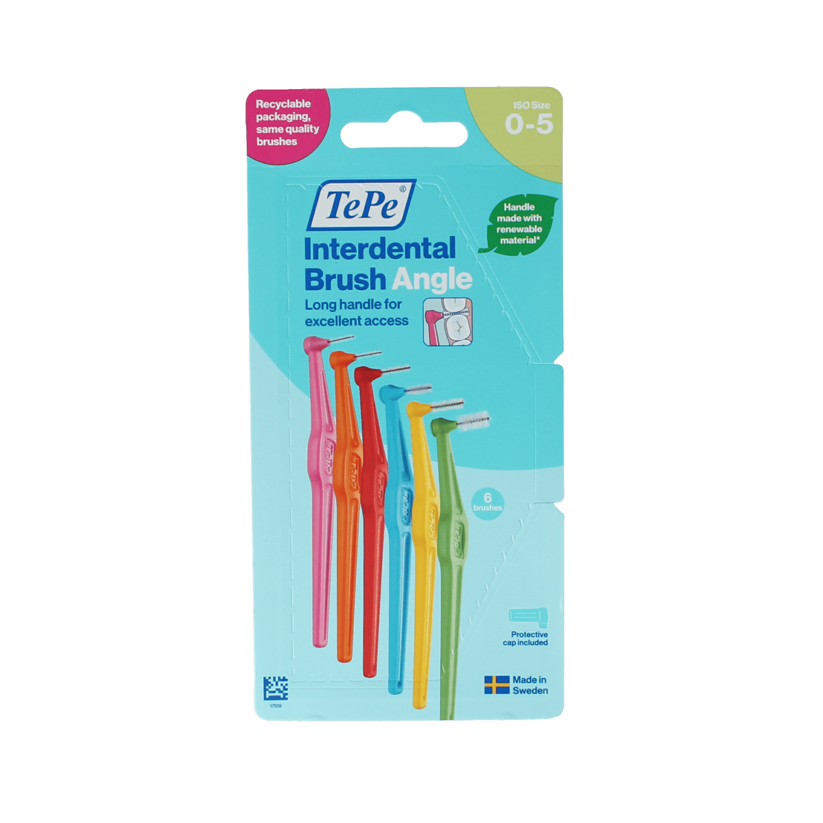 TePe Interdentale Ragers, angle maat 0-5, 6 stuks, for interdental cleaning and oral hygiene, shown in a close-up image.