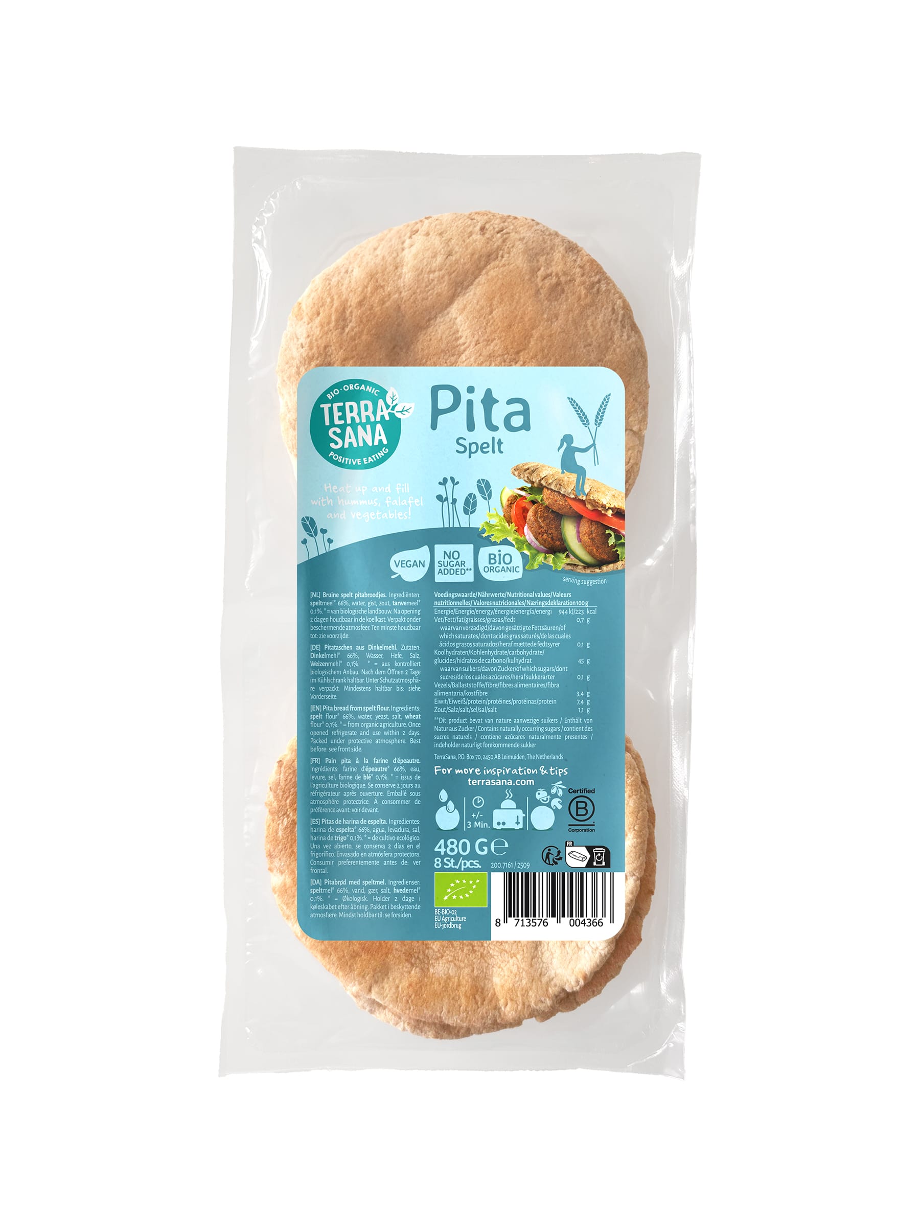 TerraSana Broden en Crackers 480.00 Gram TerraSana Pitabrood spelt bio 480.00 Gram