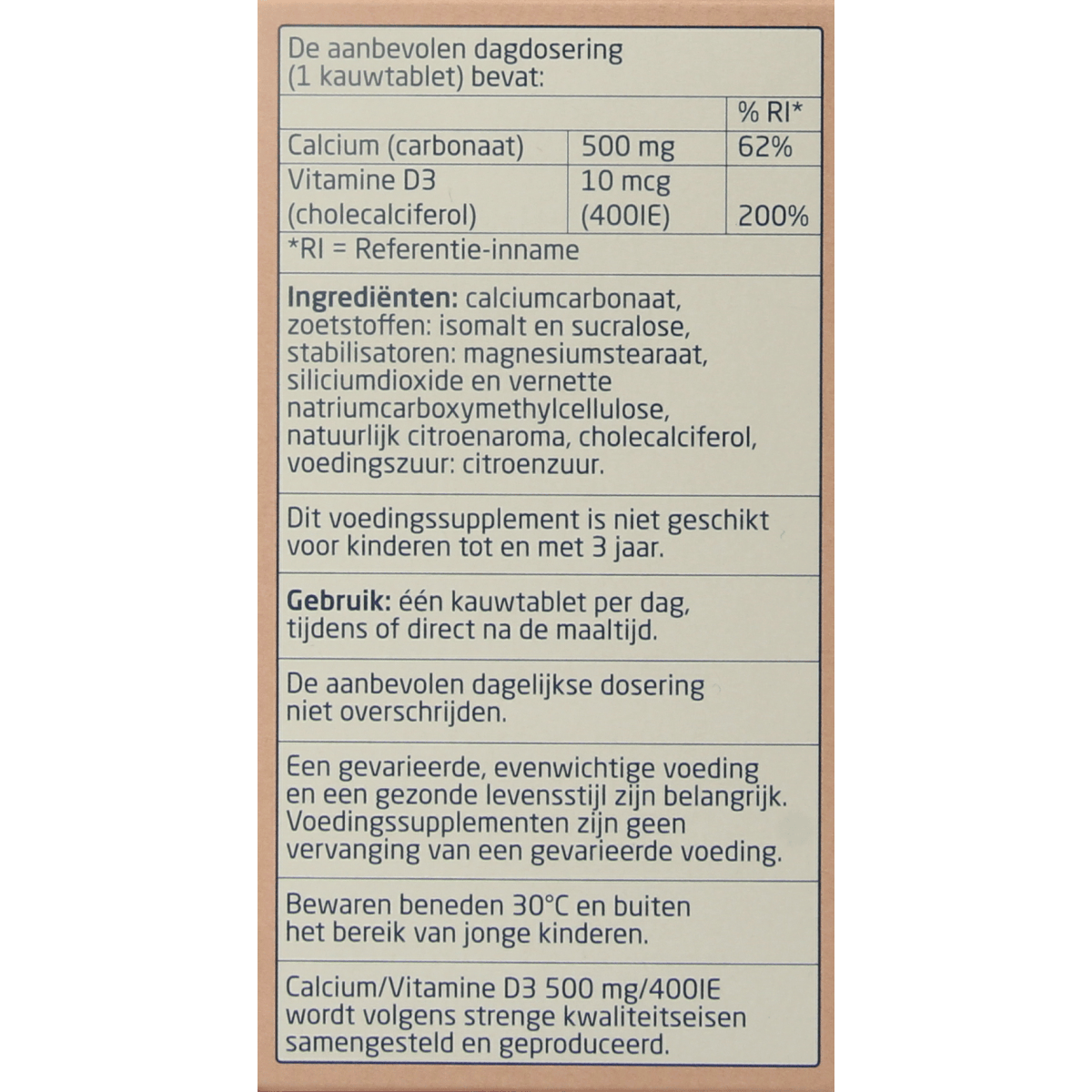 Teva Mineralen Multi 90.00 Kauwtabletten Teva Calcium / vitamine D 500mg / 400IE 90.00 Kauwtabletten