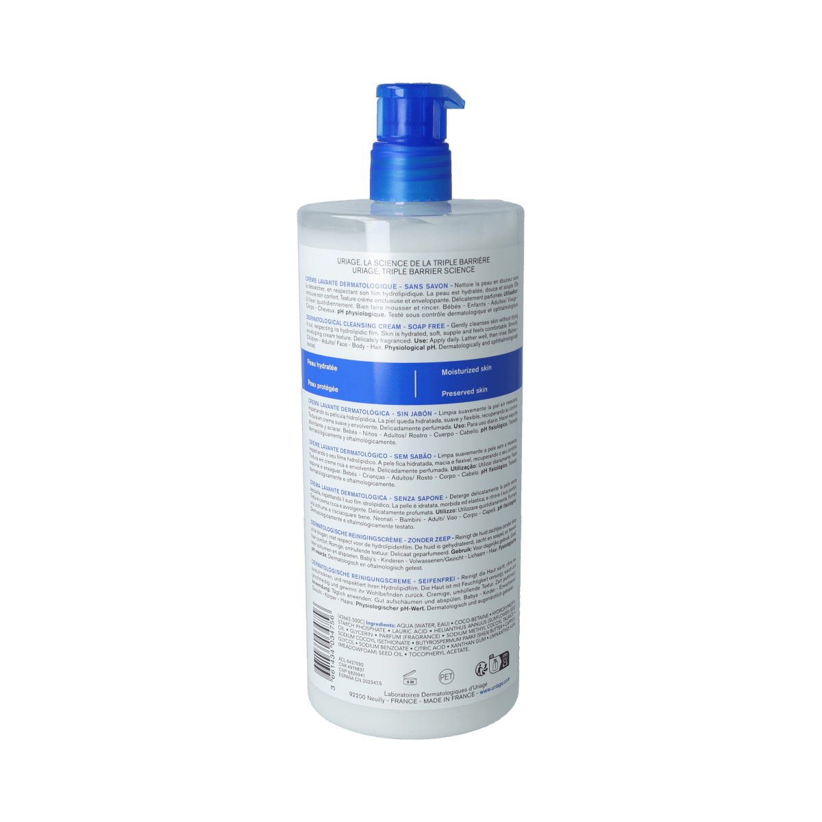 Uriage DERM-PHY Creme Lavante dermatologische lichaamsverzorging in 1-liter bottle, gentle cleansing for sensitive skin