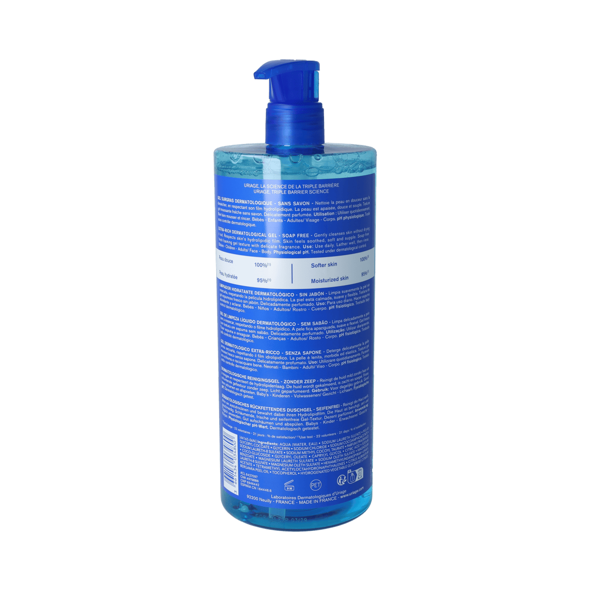 Uriage DERM-PHY Gel Surgras dermatologische lichaamsverzorging in 1 liter bottle, gentle skin cleanser by Uriage.
