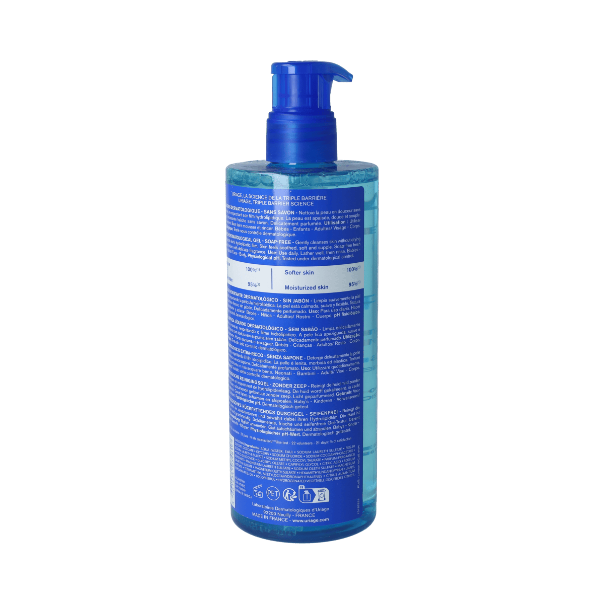 Uriage DERM-PHY Gel Surgras dermatological body cleanser in a 500ml bottle, gentle skincare product from Uriage.