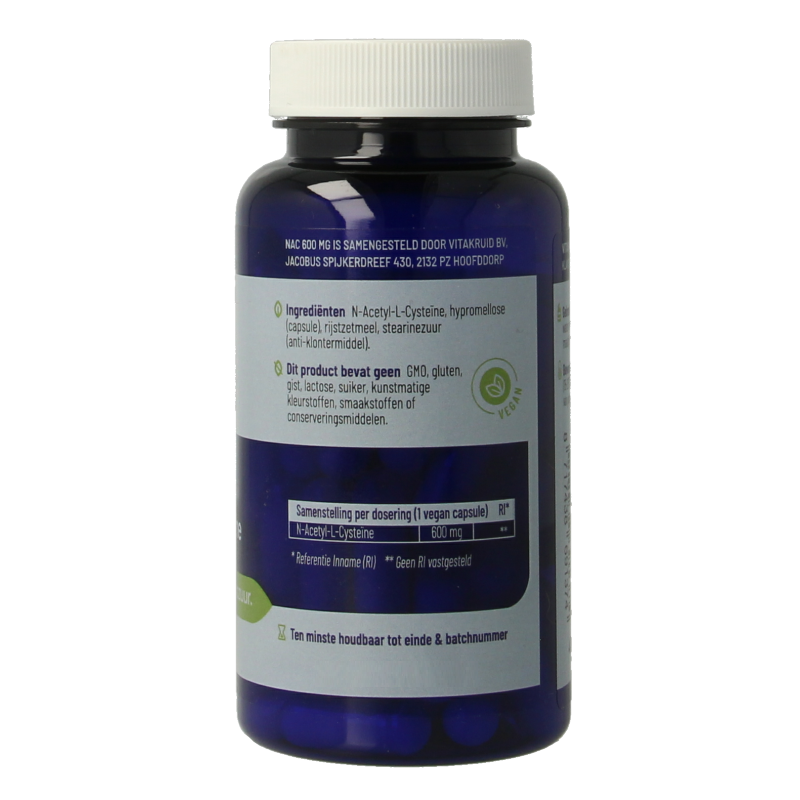 Vitakruid Aminozuren 60 Vegetarische capsules Vitakruid NAC 600mg N-Acetyl-L-Cysteine 60 Vegetarische capsules