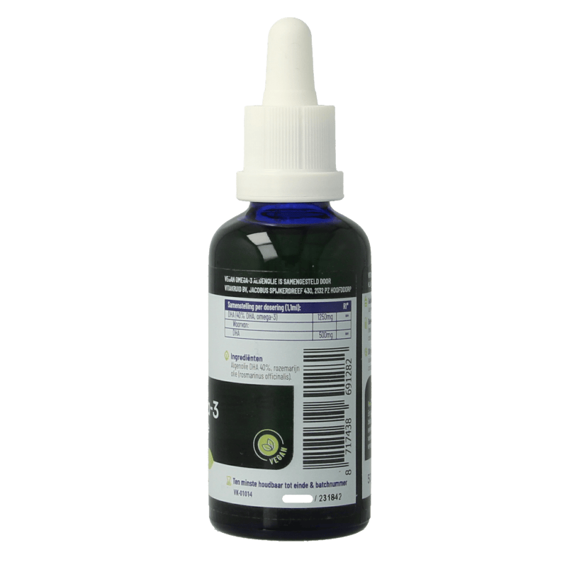 Vitakruid Vetzuren 50 Milliliter Vitakruid Vegan Omega 3 algenolie 1250 tryglyceriden 500 DHA 50 Milliliter