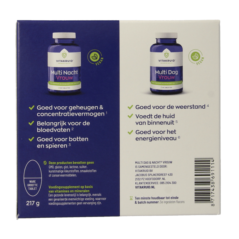 Vitakruid Vitamine Multi 180 Tabletten Vitakruid Multi dag & nacht vrouw 2 x 90 tabletten 180 Tabletten