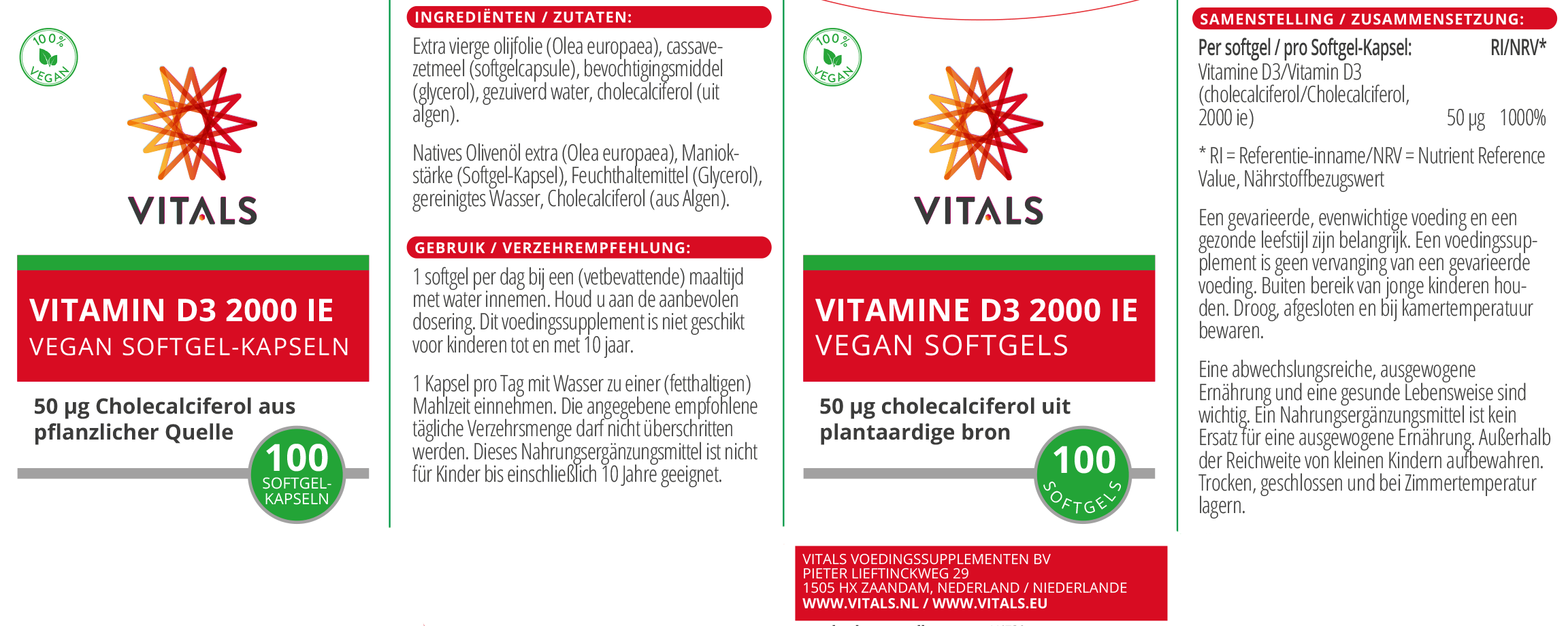Vitals Vitamine Enkel 100.00 Softgels Vitals Vitamine D3 2000 ie Vegan Softgels 100.00 Softgels