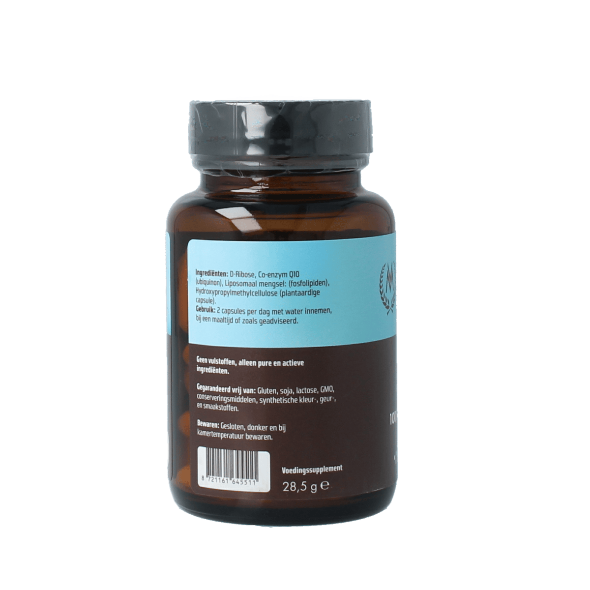 Vitamunda Liposomale CoQ10 capsules, dietary supplement in a white bottle, showing 60 capsules on the label.