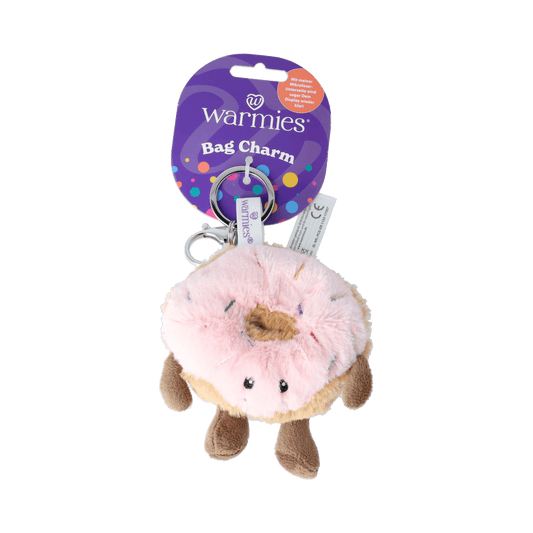 Warmies bag charm donut, soft plush toy from Warmies, featuring a cute donut design, perfect for decoration or cuddling.