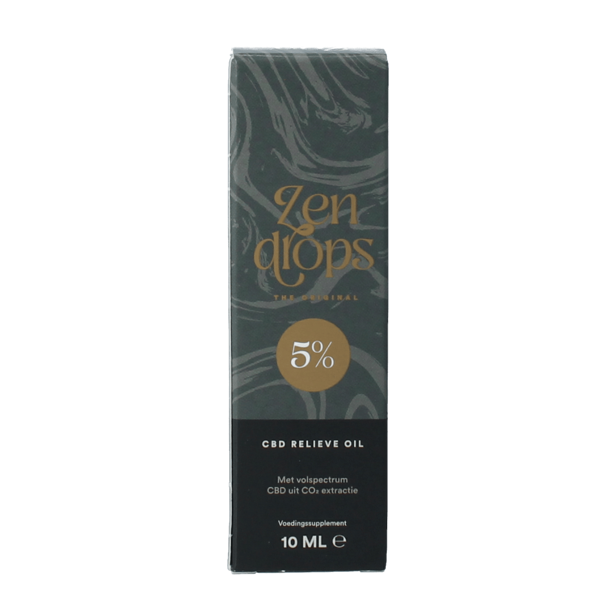 Zendrops CBD oil 5% with hemp seed oil, 10ml bottle, herbal supplement, clear container showing the oil inside
